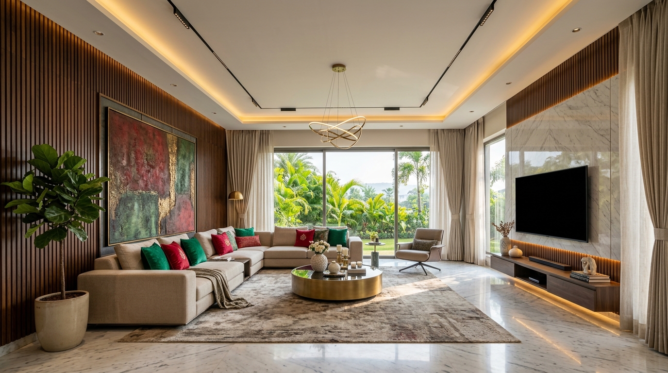 Luxury Living Room Interior Design in Patna by PerfectB.in